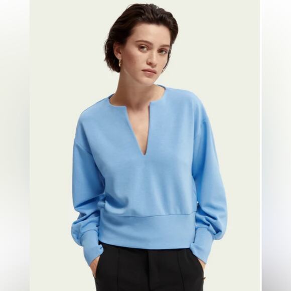 Scotch & Soda Good Luck Charm Voluminous Sleeve Soft Sweatshirt blue fall casual - Picture 1 of 9